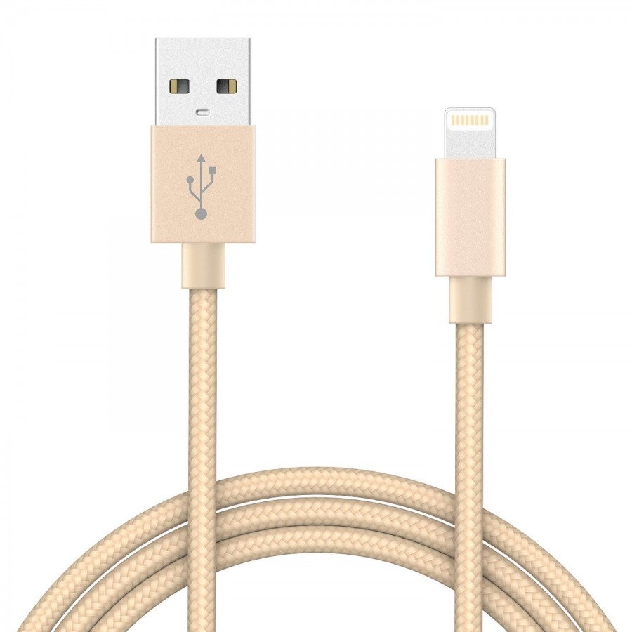 Câble USB Lightning 1m tressé incassable pour iPhone et iPad – Or 
