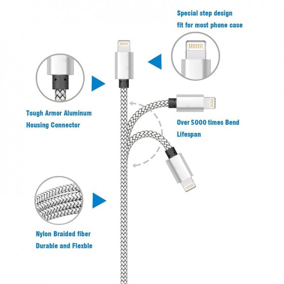 Câble USB Lightning 2m tressé incassable pour iPhone et iPad – Allu