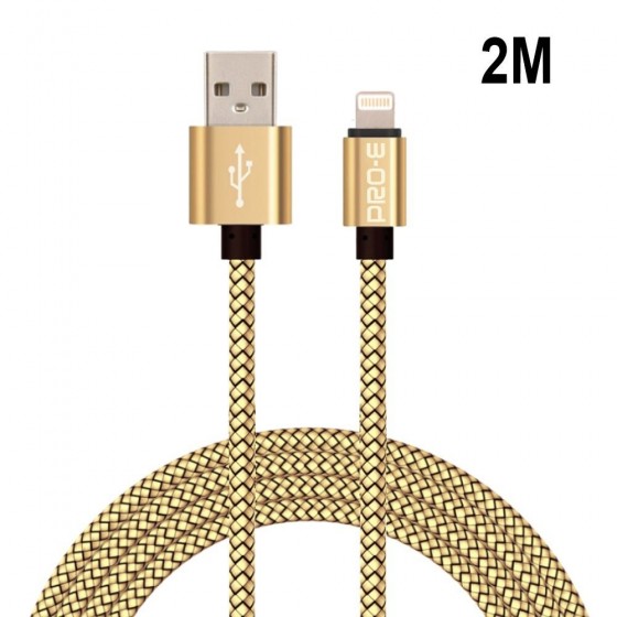 Câble USB Lightning 2m tressé incassable pour iPhone et iPad – Or 