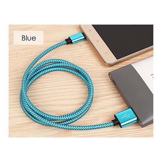 Câble USB Lightning 1m tressé incassable pour iPhone et iPad – Bleu
