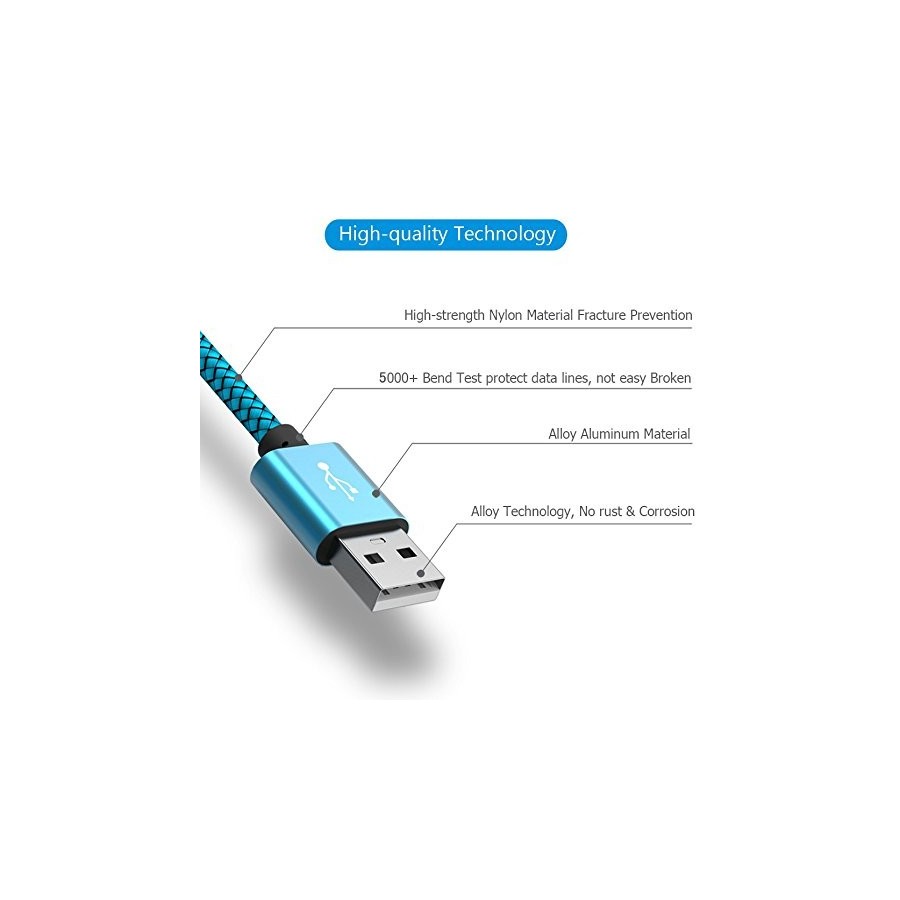 Câble USB Lightning 3m tressé incassable pour iPhone et iPad – Bleu
