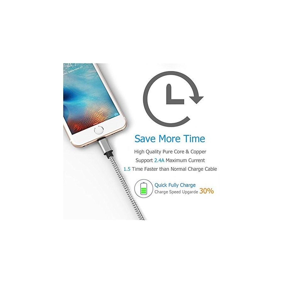Câble USB Lightning 3m tressé incassable pour iPhone et iPad – Allu
