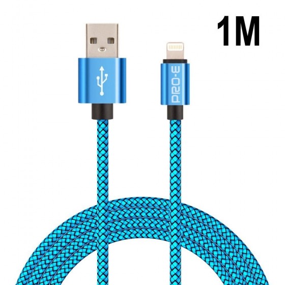 Câble USB Lightning 1m tressé incassable pour iPhone et iPad – Bleu
