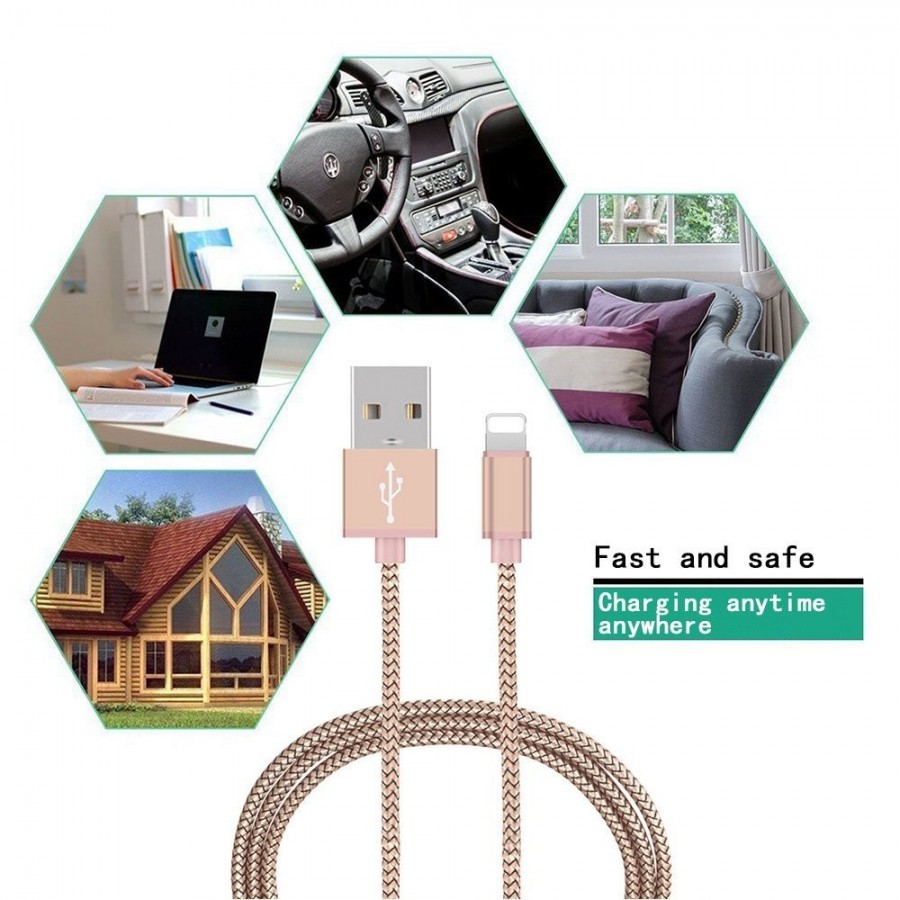 Câble USB Lightning 1m tressé incassable pour iPhone et iPad – Rose