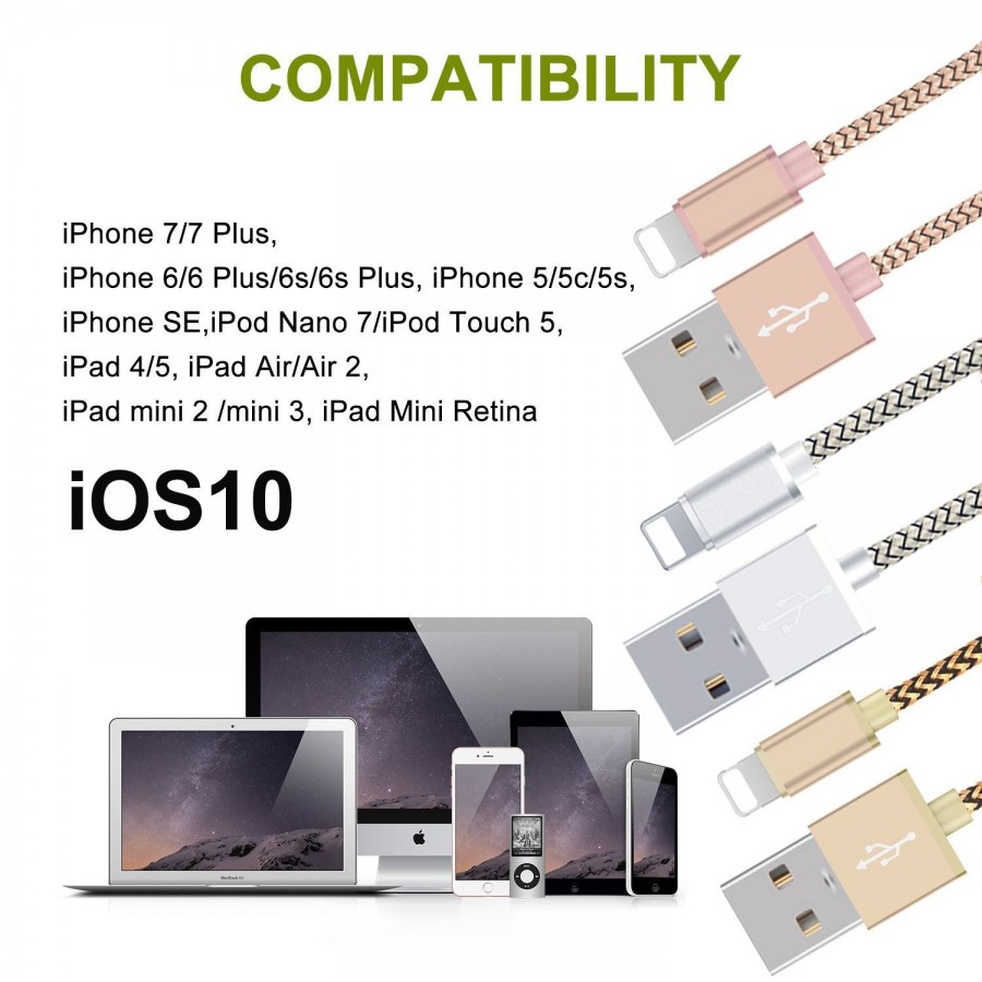 Câble USB Lightning 1m tressé incassable pour iPhone et iPad – Rose