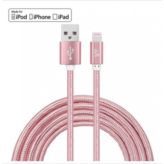 Câble USB Lightning 1m tressé incassable pour iPhone et iPad – Rose