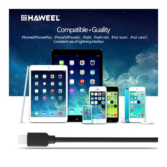 Câble Lightning USB iOS9 1m - iPhone 5/5S/5C, 6/6S, 6 Plus/6S PLus 