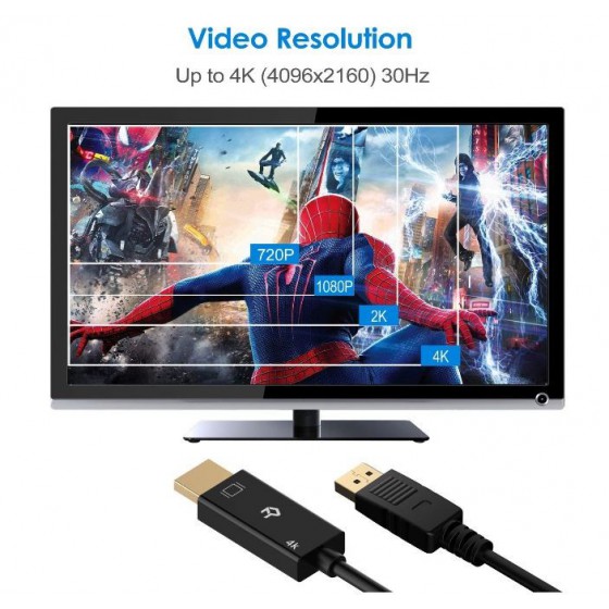 Rankie Câble DisplayPort vers HDMI, Résolution 4K, 1.80 m