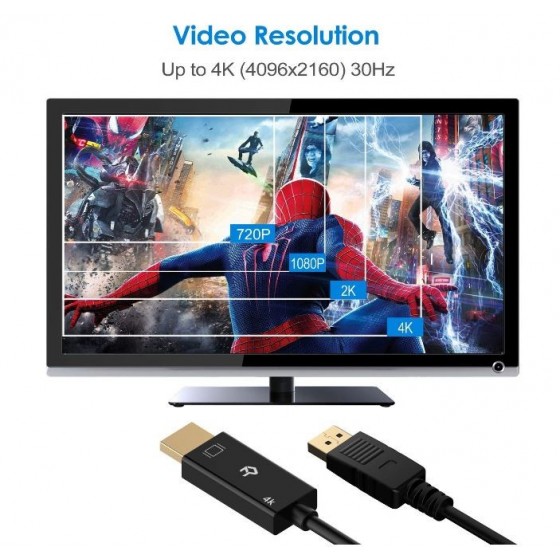 Rankie Câble DisplayPort vers HDMI, Résolution 4K, 3 m