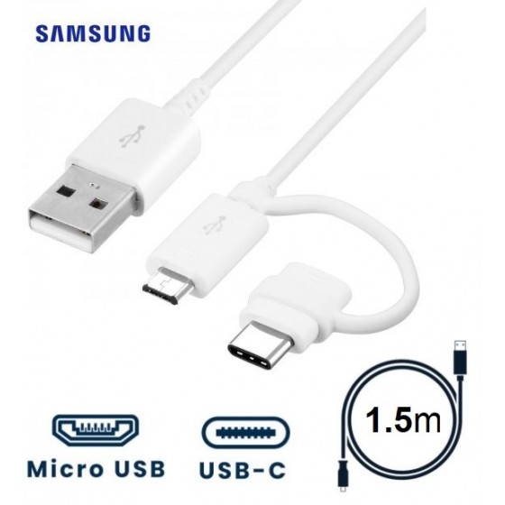 Combo câble Samsung Type-C et Micro USB EP-DG930DWE, blanc