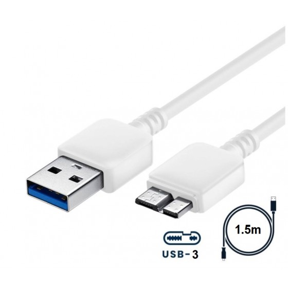 Câble USB 3.0 pour Samsung Galaxy Note 3 et Galaxy S5 1,5 m Blanc