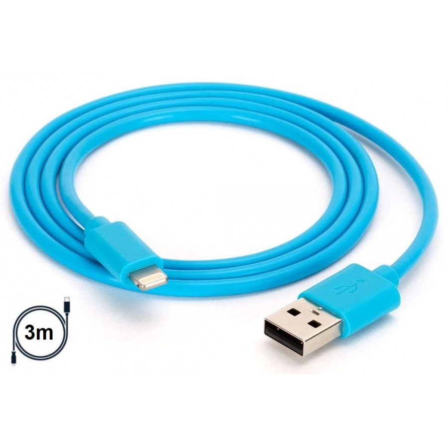 Câble Lightning vers connecteur USB Bleu 3 mètre