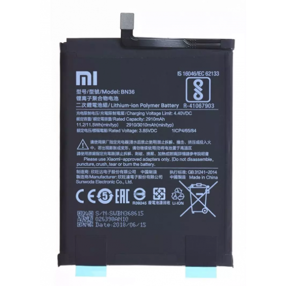BN36. Batterie Xiaomi Mi A2, Mi 6X